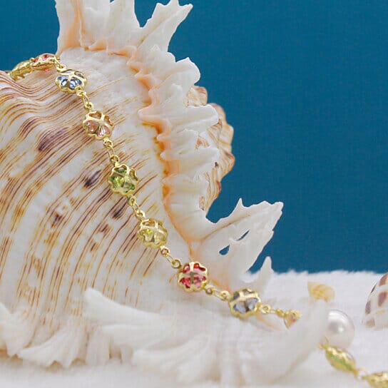 18k Gold Filled High Polish Finish Gold Multi Color Crystal Anklet Bracelets - DailySale