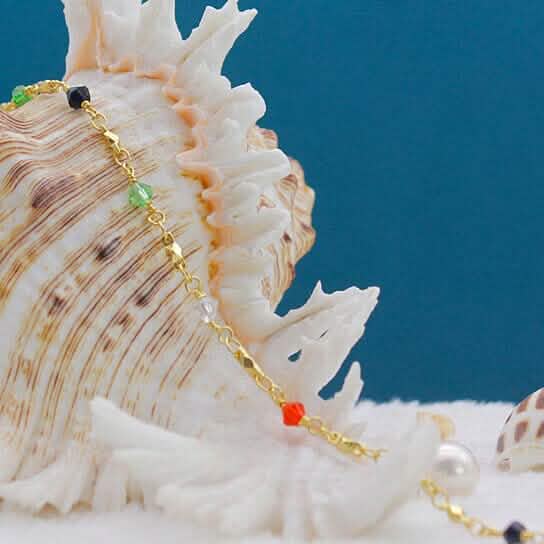 18k Gold Filled High Polish Finish Multi Color Ball Crystal Ankle Bracelet Bracelets - DailySale