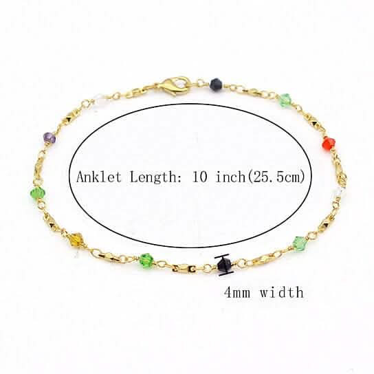 18k Gold Filled High Polish Finish Multi Color Ball Crystal Ankle Bracelet Bracelets - DailySale