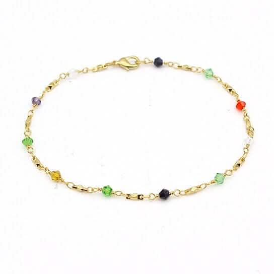 18k Gold Filled High Polish Finish Multi Color Ball Crystal Ankle Bracelet Bracelets - DailySale