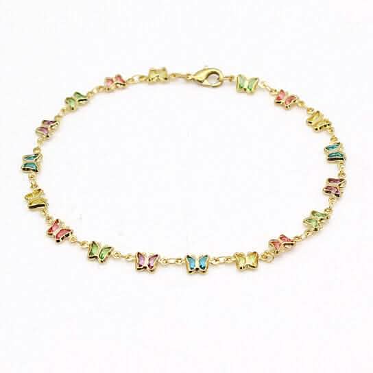 18k Gold Filled High Polish Finish Multi Color Crystal Butterfly Ankle Bracelet Bracelets - DailySale