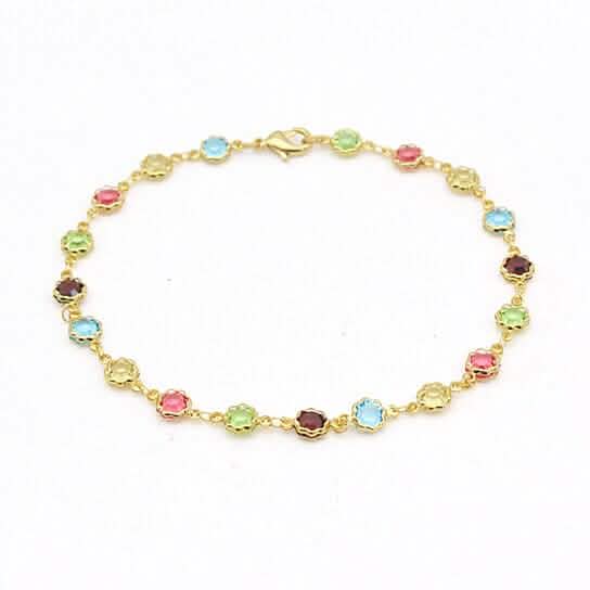18k Gold Filled High Polish Finish Multi Color Flower Crystal Ankle Bracelet Bracelets - DailySale