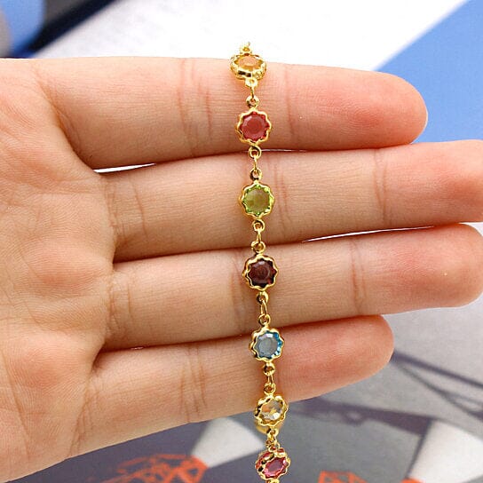 18k Gold Filled High Polish Finish Multi Color Flower Crystal Ankle Bracelet Bracelets - DailySale