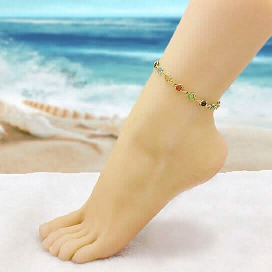18k Gold Filled High Polish Finish Multi Color Flower Crystal Ankle Bracelet Bracelets - DailySale