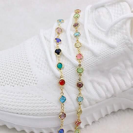18k Gold Filled High Polish Finish Multi Color Flower Crystal Ankle Bracelet Bracelets - DailySale