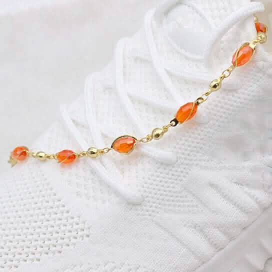 18K Gold Filled High Polish Finish Oval Crystal Ankle Bracelet Bracelets - DailySale