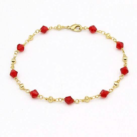 18k Gold Filled High Polish Finish Red Crystal Ankle Bracelet Bracelets - DailySale