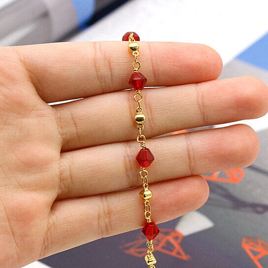 18k Gold Filled High Polish Finish Red Crystal Ankle Bracelet Bracelets - DailySale
