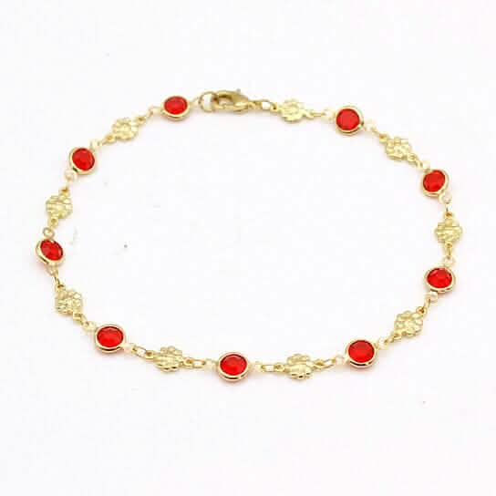 18k Gold Filled High Polish Finish Red Crystal Flower Ankle Bracelet Bracelets - DailySale