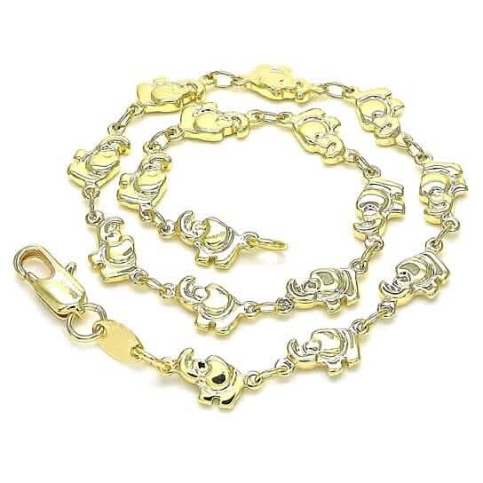 18k Gold Filled High Polish Finsh Elephant Link Anklet Bracelet Bracelets - DailySale
