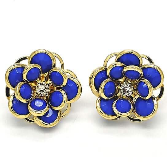 18k Gold Filled High Polish Finsh Sapphire Hibiscus Crystal Stud Earring Earrings - DailySale