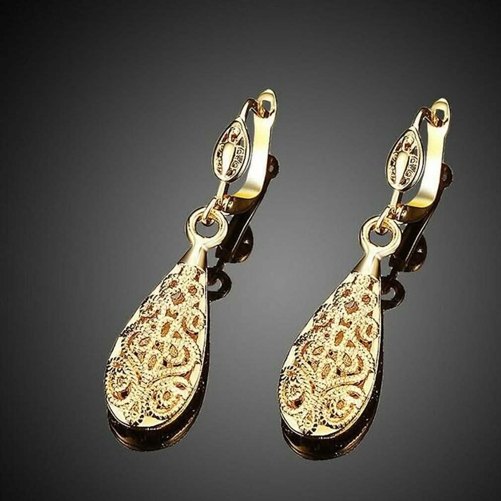 18K Gold Laser Cut Filigree Drop Earrings - Assorted Colors Jewelry - DailySale