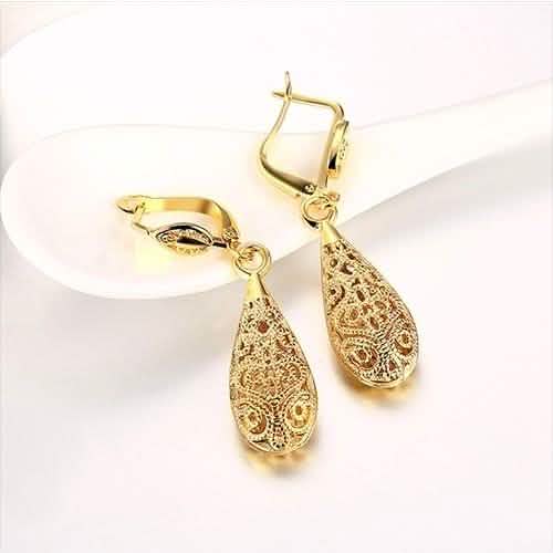 18K Gold Laser Cut Filigree Drop Earrings - Assorted Colors Jewelry - DailySale