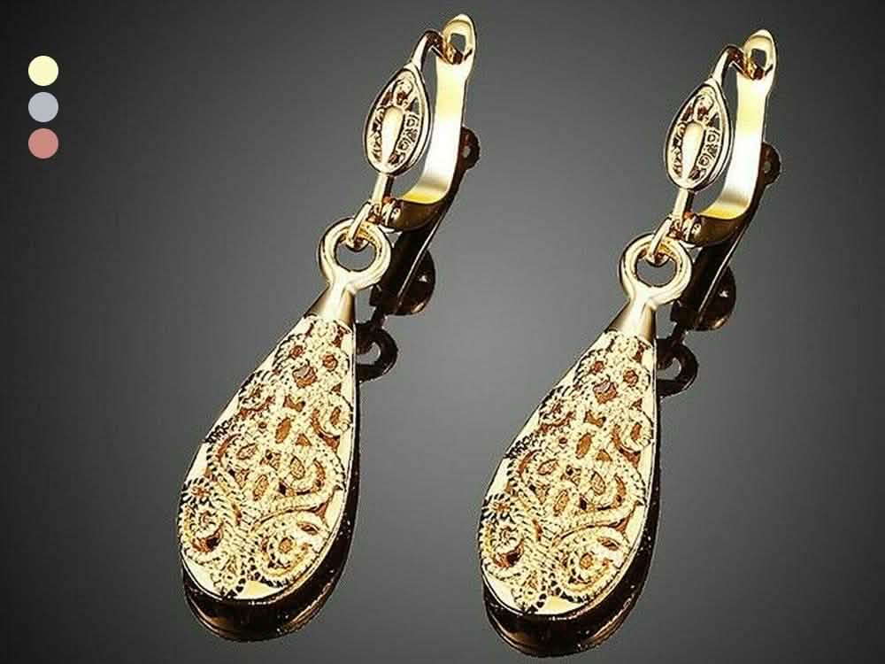 18K Gold Laser Cut Filigree Drop Earrings - Assorted Colors Jewelry - DailySale