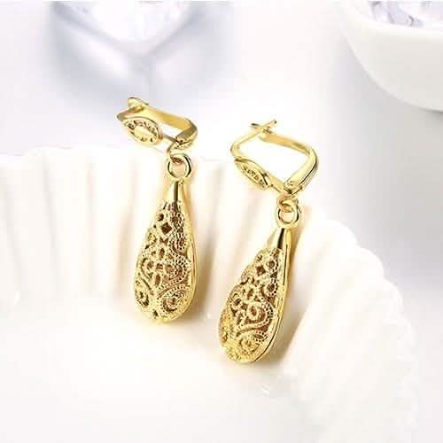 18K Gold Laser Cut Filigree Drop Earrings - Assorted Colors Jewelry - DailySale