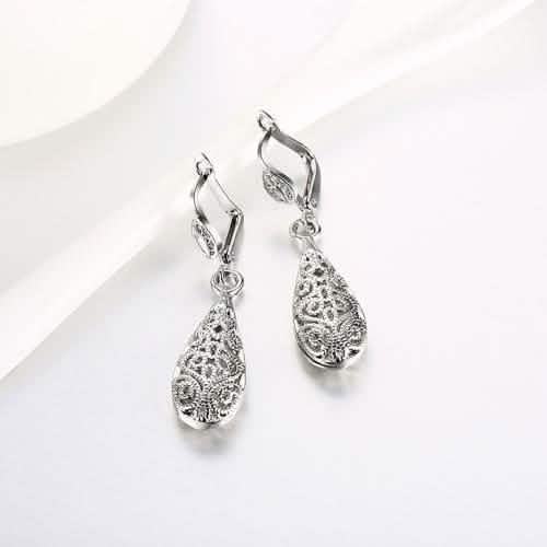 18K Gold Laser Cut Filigree Drop Earrings - Assorted Colors Jewelry - DailySale