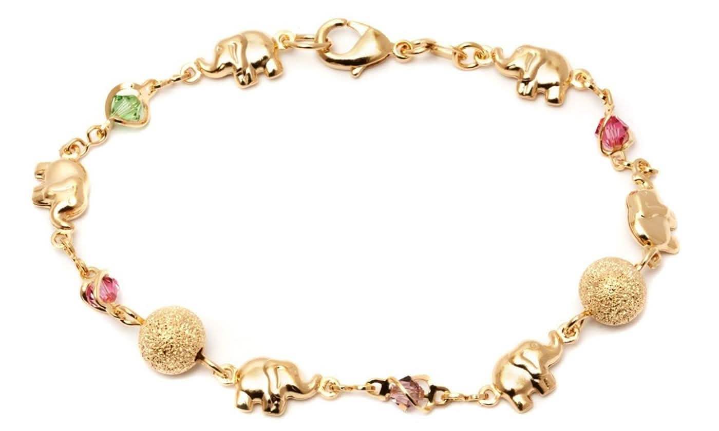 18K Gold Plated Ball and Rainbow Crystal Elephant Anklet Jewelry - DailySale