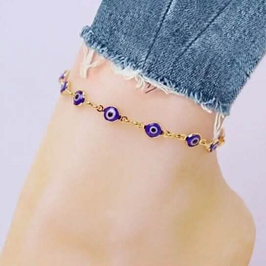 18k Gold Plated Blue Evil Eye Anklet Bracelets - DailySale
