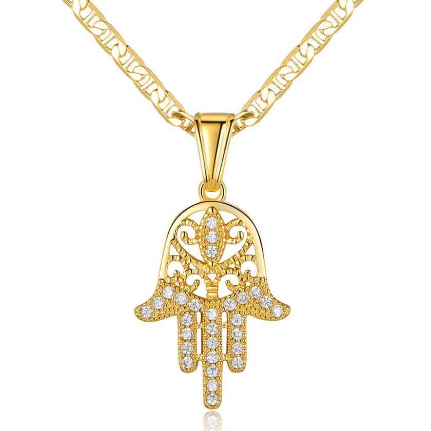 18K Gold Plated Crystal Hamsa Hand Pendant Necklaces - DailySale