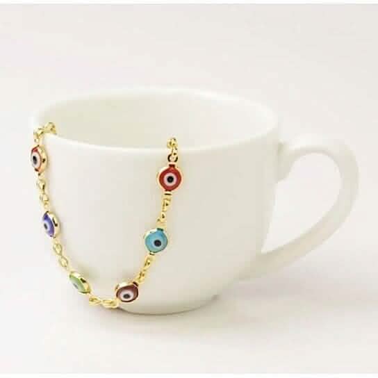 18k Gold Plated Evil Eye Anklet Multi Color Crystal Bracelets - DailySale