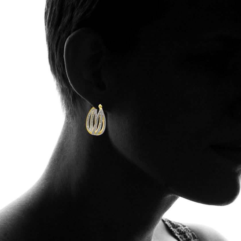 18K Gold Plated Hoop Earring With Diamond Accent By MUIBLU Gems Earrings - DailySale