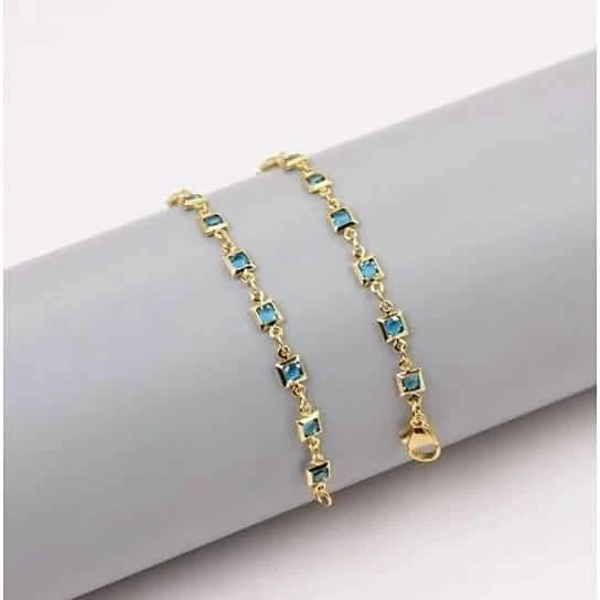 18k Gold Plated Light Blue Crystal Square Ankle Bracelet Bracelets - DailySale