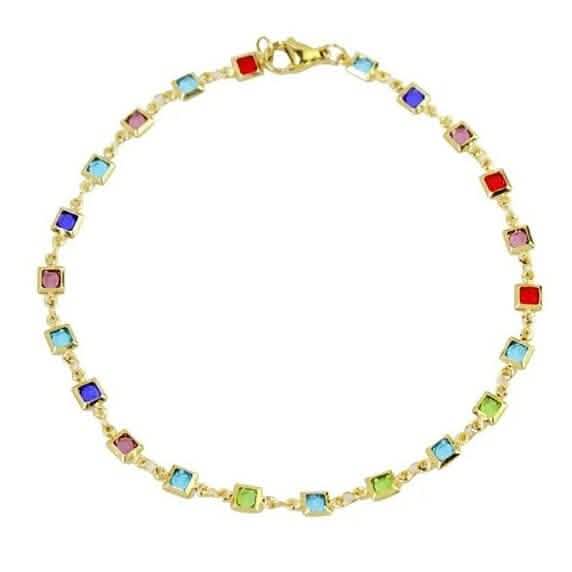 18K Gold Plated Light Multi Color Crystal Square Ankle Bracelet Bracelets - DailySale