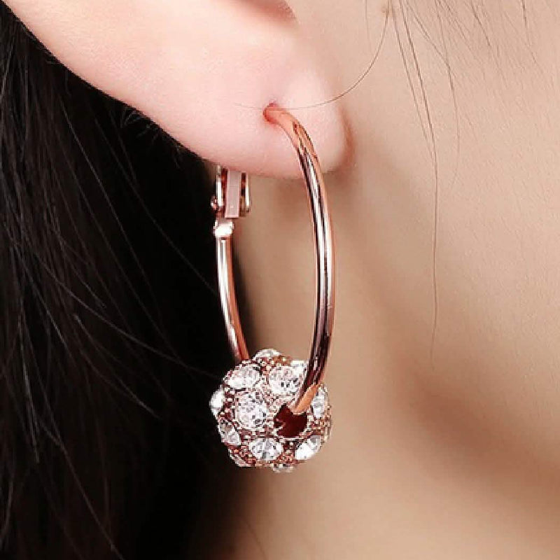 18K Gold Plated Pave Ball Hoop Earring Swarovski Crystals Jewelry - DailySale