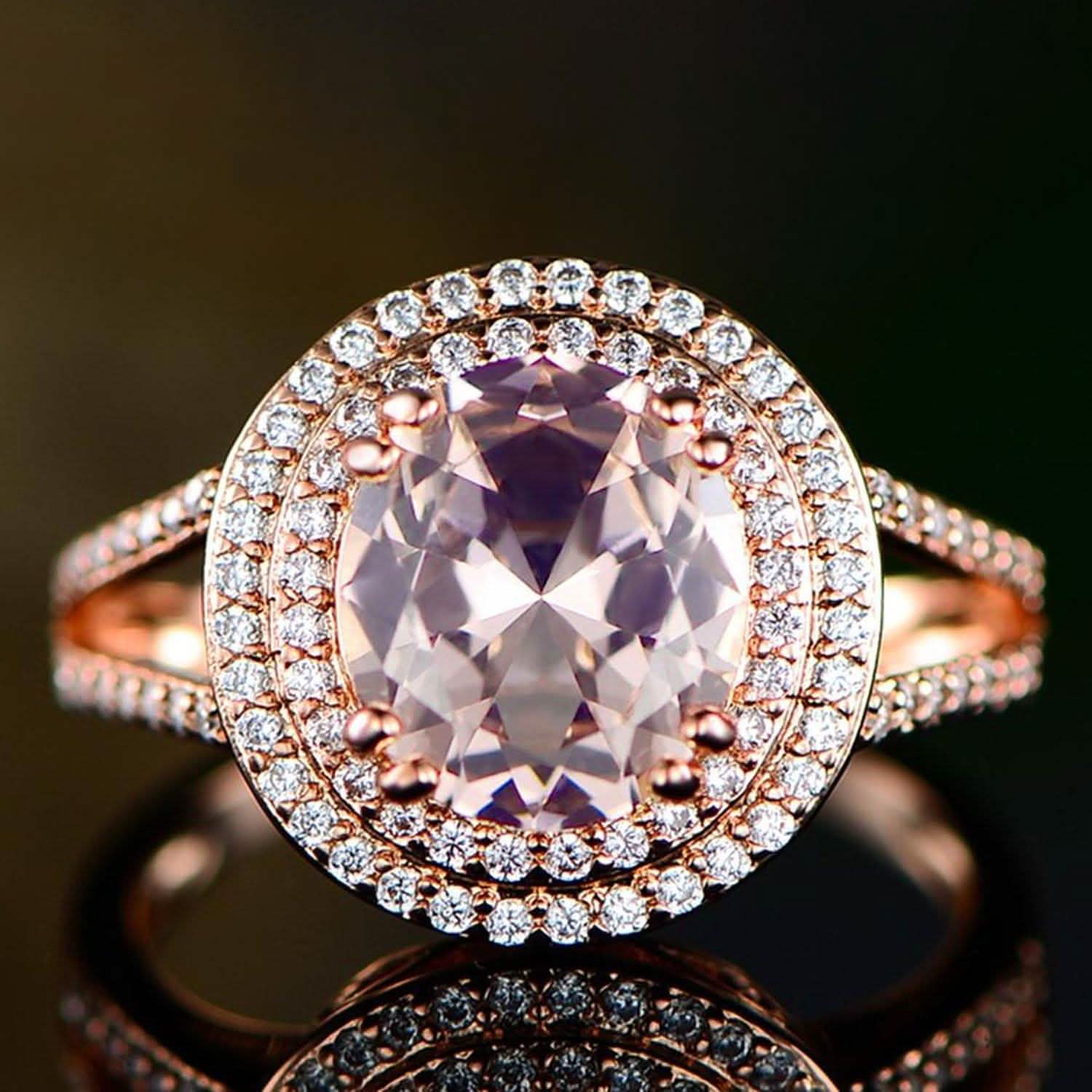 18K Rose Gold Oval-Cut Morganite Engagement Ring - Assorted Sizes Jewelry - DailySale