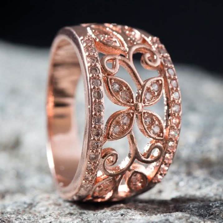 18K Rose Gold Plated Flower Filigree Ring made with Swarovski Elements - Assorted Sizes Jewelry - DailySale