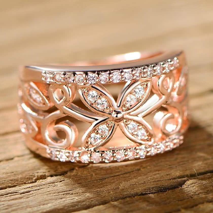 18K Rose Gold Plated Flower Filigree Ring made with Swarovski Elements - Assorted Sizes Jewelry - DailySale