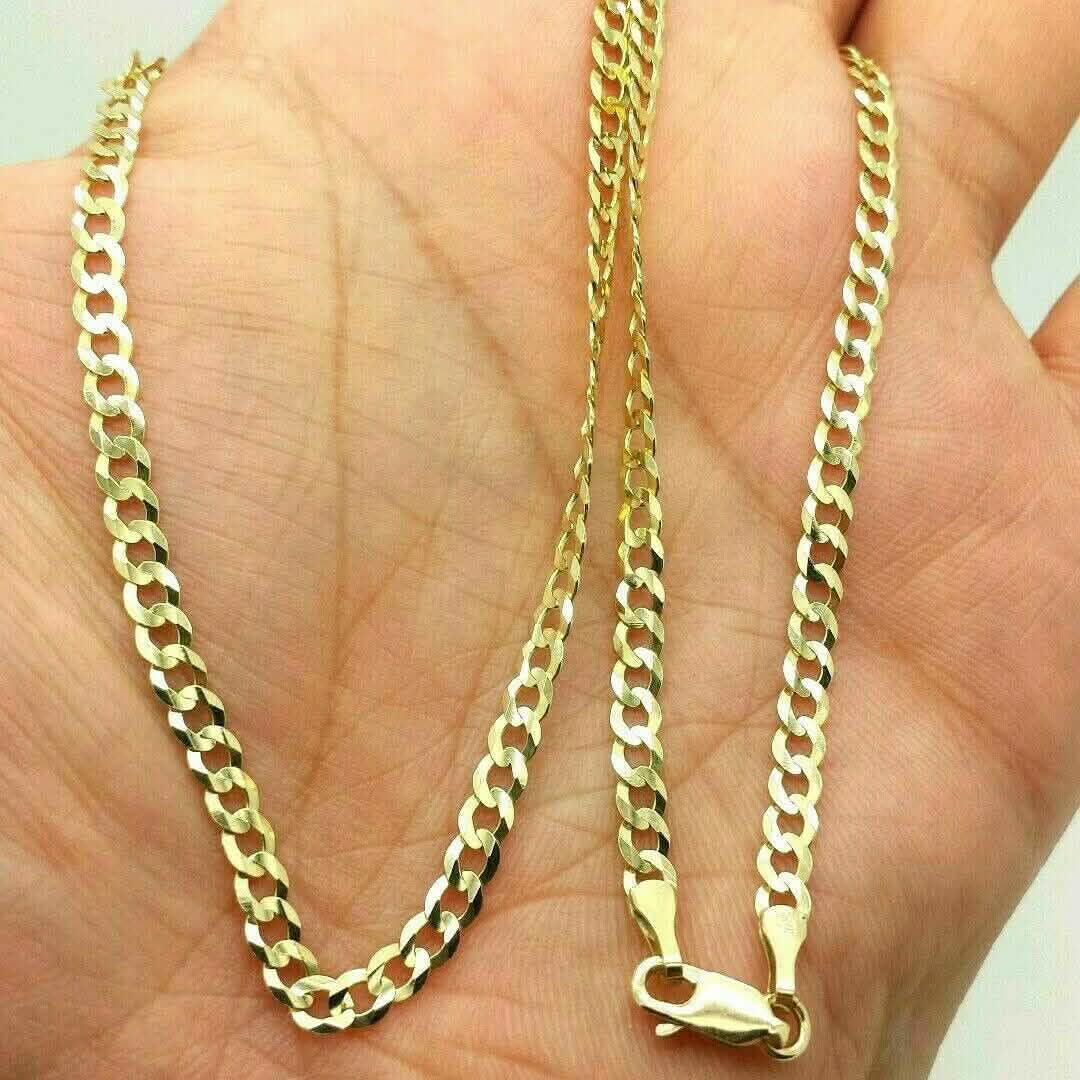 18K Solid Gold Cuban Chain Necklace Men Women 4mm Necklaces - DailySale