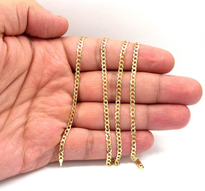 18K Solid Yellow Gold 2mm Cuban Necklace Chain Necklaces - DailySale