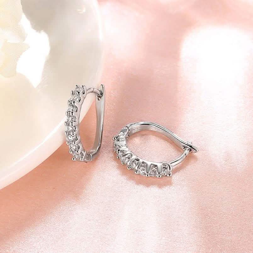 18K White Gold and Swarovski Element Crystal Petite Earrings Jewelry - DailySale