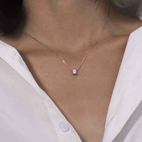 18K White Gold Dainty Round Cut Solitaire Necklace Necklaces - DailySale
