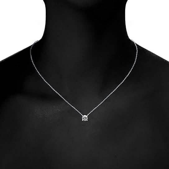 18K White Gold Dainty Round Cut Solitaire Necklace Necklaces - DailySale