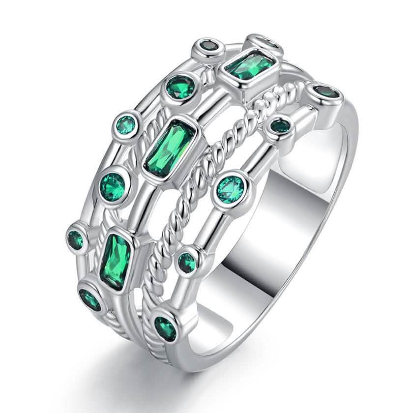 18K White Gold Plated 5 Layer Green Emerald Ring Jewelry 8 - DailySale