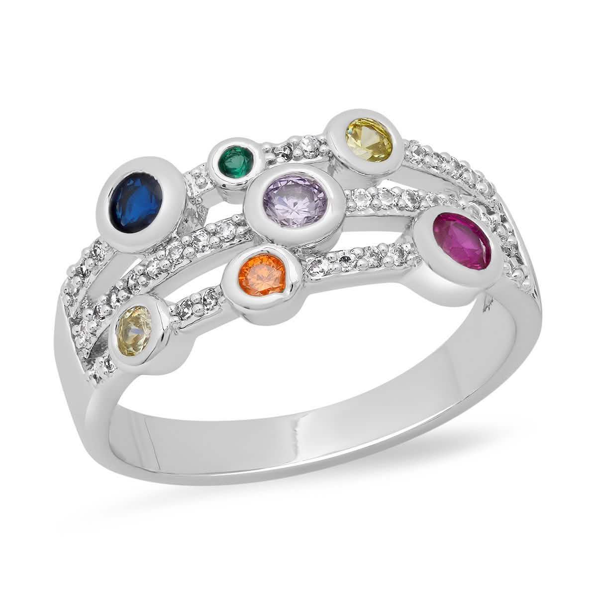 18K White Gold Plated Brass Multi Row Simulated Multi Colored Diamond Ring Rings 6 - DailySale