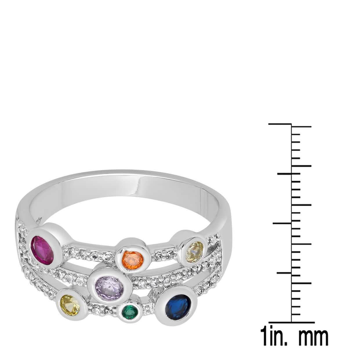18K White Gold Plated Brass Multi Row Simulated Multi Colored Diamond Ring Rings - DailySale