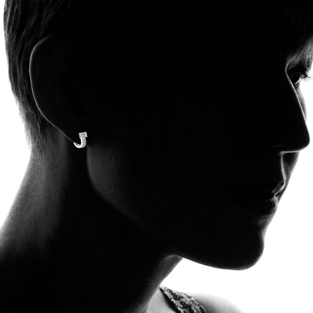 18K White Gold Plated Huggie Earrings with Swarovski Crystals Jewelry - DailySale