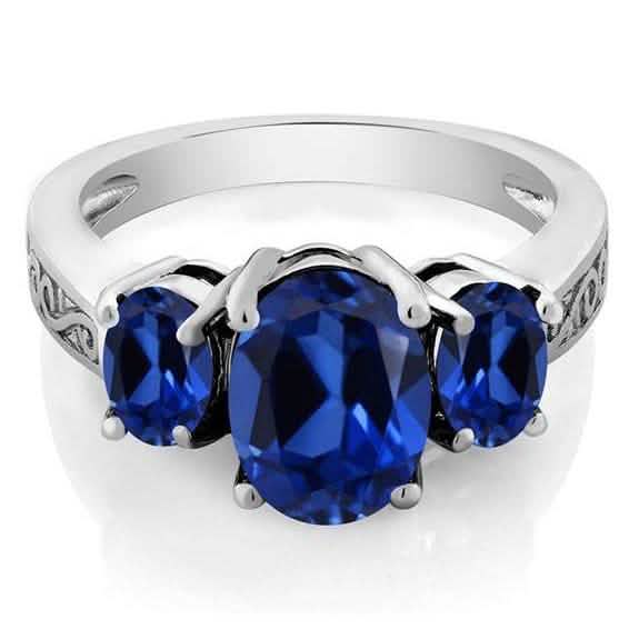 18K White Gold Plated Tri Stone Oval Cut RIng Rings 6 - DailySale