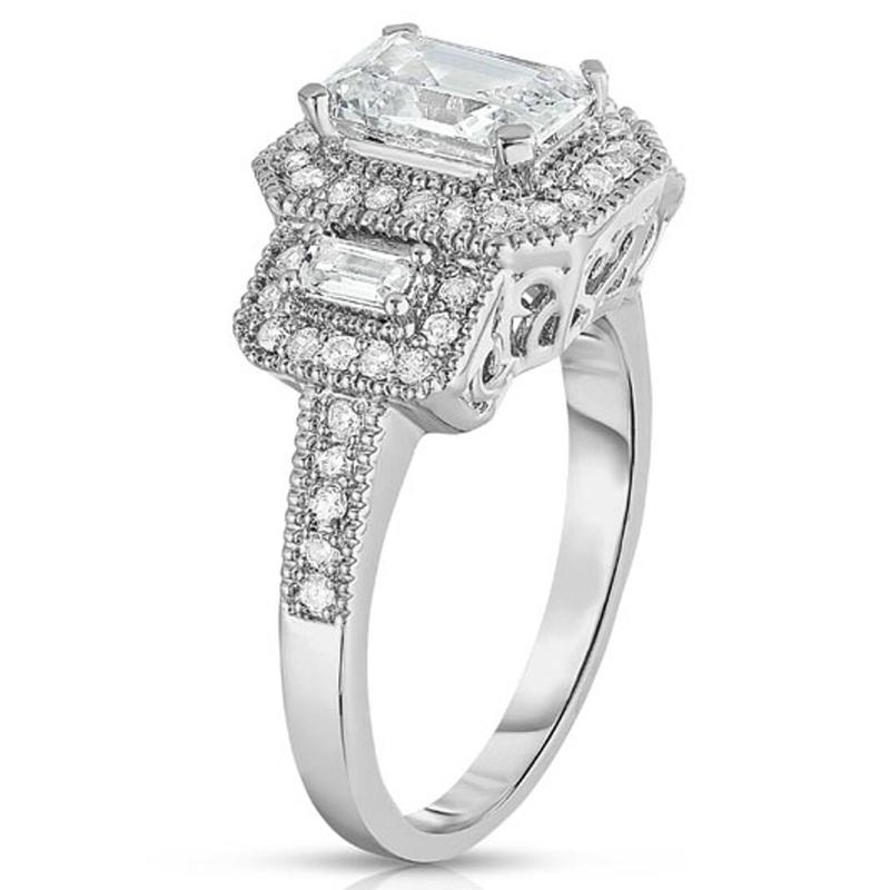 18k White Gold Tri Stone Emerald Cut Cubic Zirconia Ring Jewelry 8 - DailySale