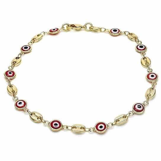 18k Women's Gold Filled High Polish Finish Mariner Marina- Red Evil Eye Lobster Clasp Ankle Bracelet 10'' Inch Bracelets - DailySale
