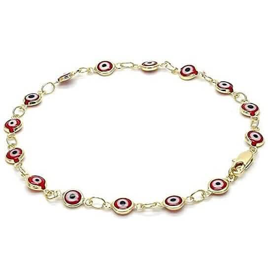 18k Women's Gold Filled High Polish Finsh Red Evil Eye Clasp Bracelet 7.5 Inch Bracelets - DailySale