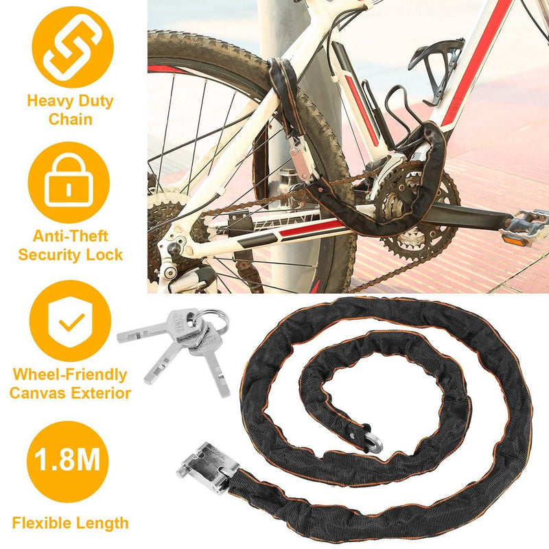 1.8m Bike Chain Lock with 3 Keys Heavy Duty Security Lock Sports & Outdoors - DailySale