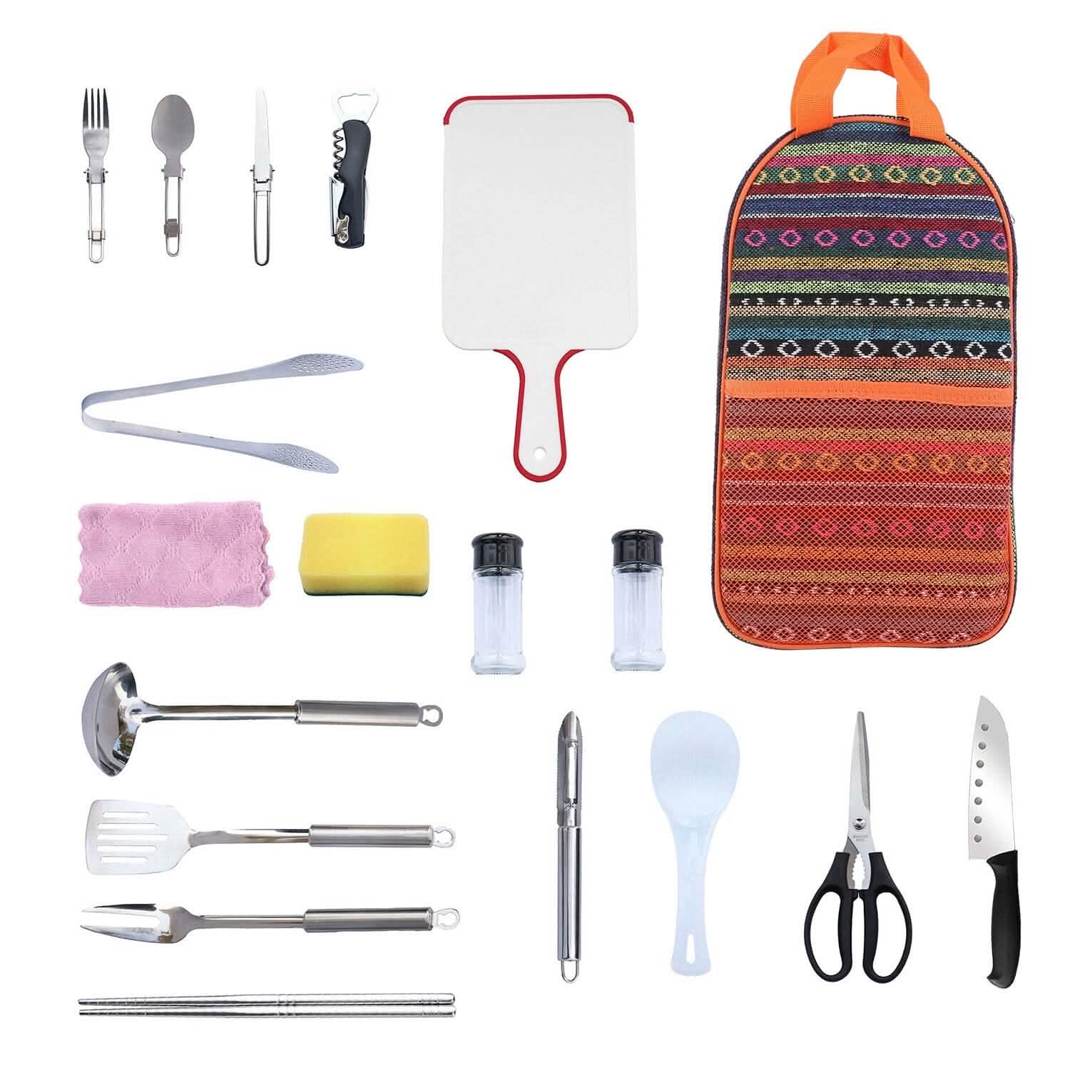 19-Piece: Camping Cooking Utensil Kit Portable Picnic Cookware Sports & Outdoors - DailySale