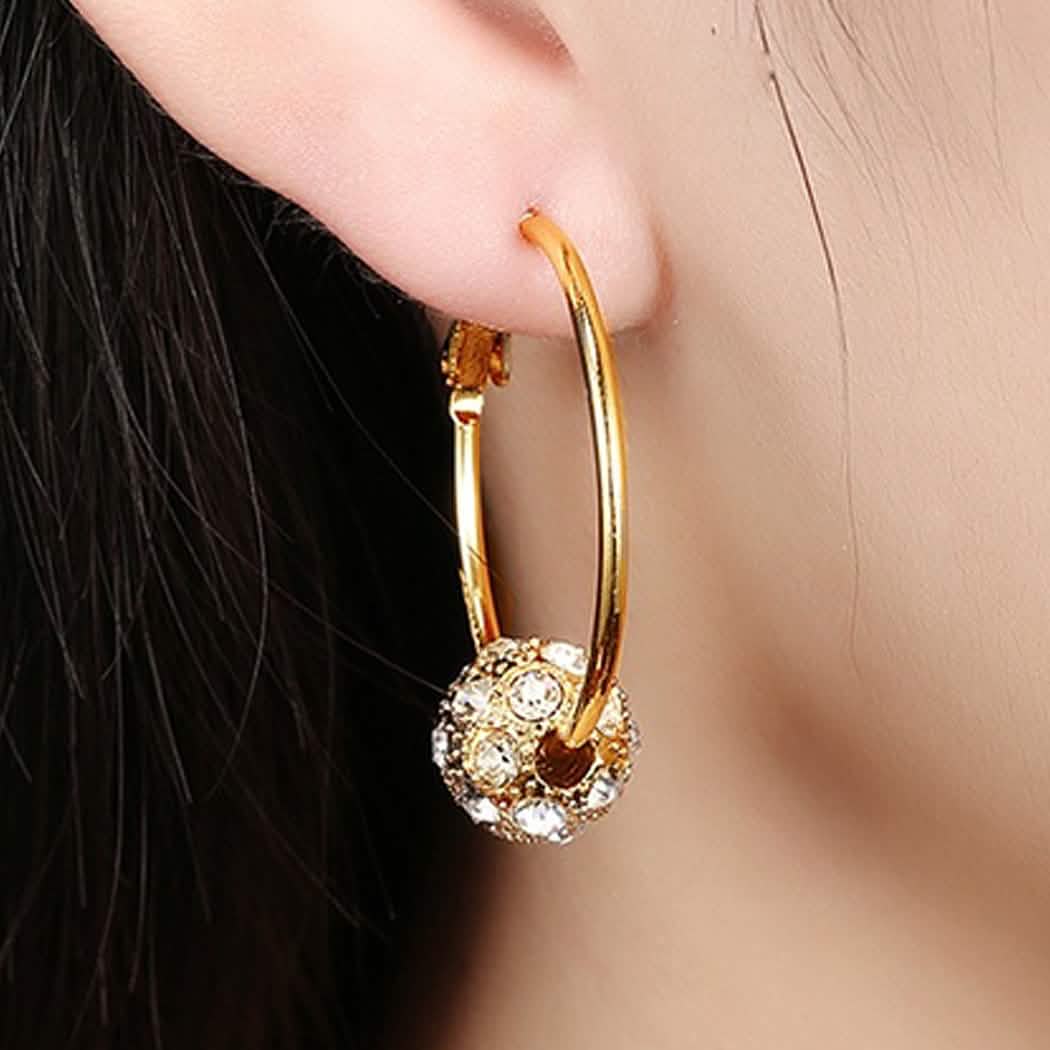18K Gold Plated Pave Ball Hoop Earring Swarovski Crystals - DailySale, Inc