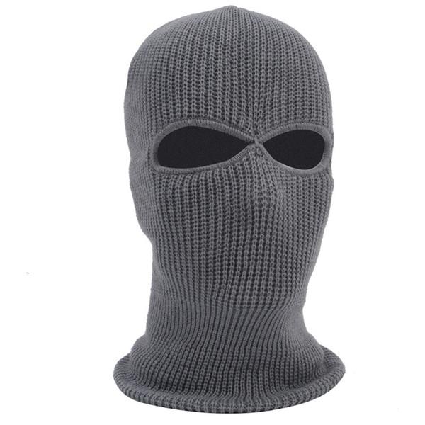 2 Holes Full Face Cover Hood Knitted Balaclava Face Mask Sports & Outdoors Gray - DailySale