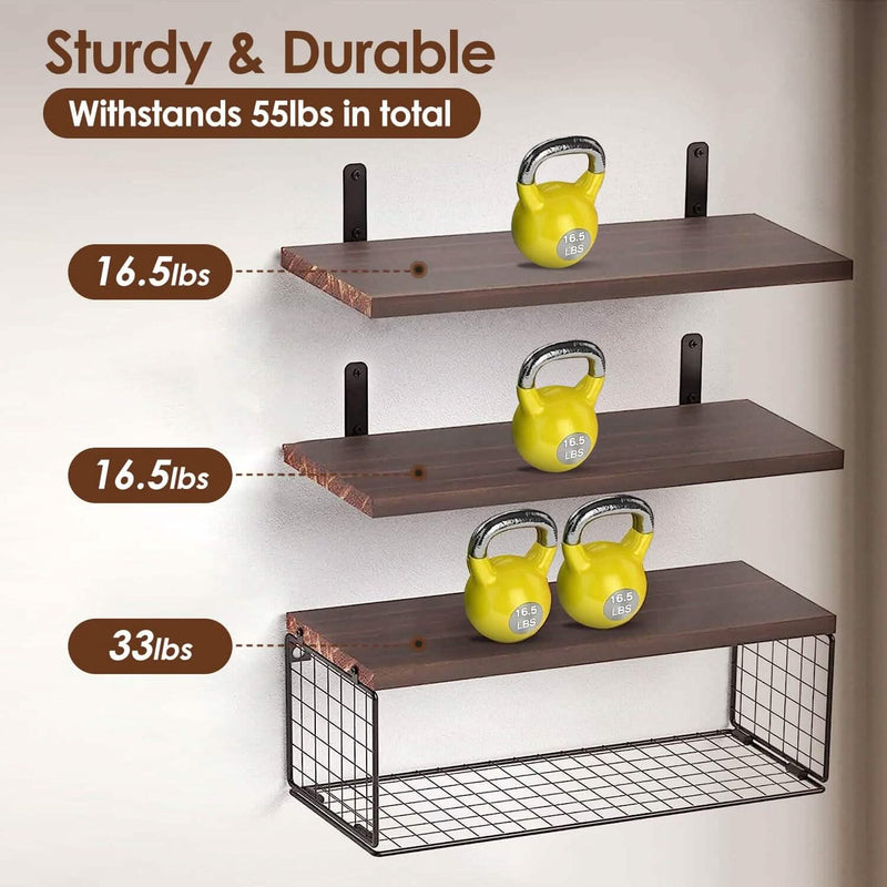 2-in-1 Floating Shelves Wall Mounted with Storage Basket Closet & Storage - DailySale