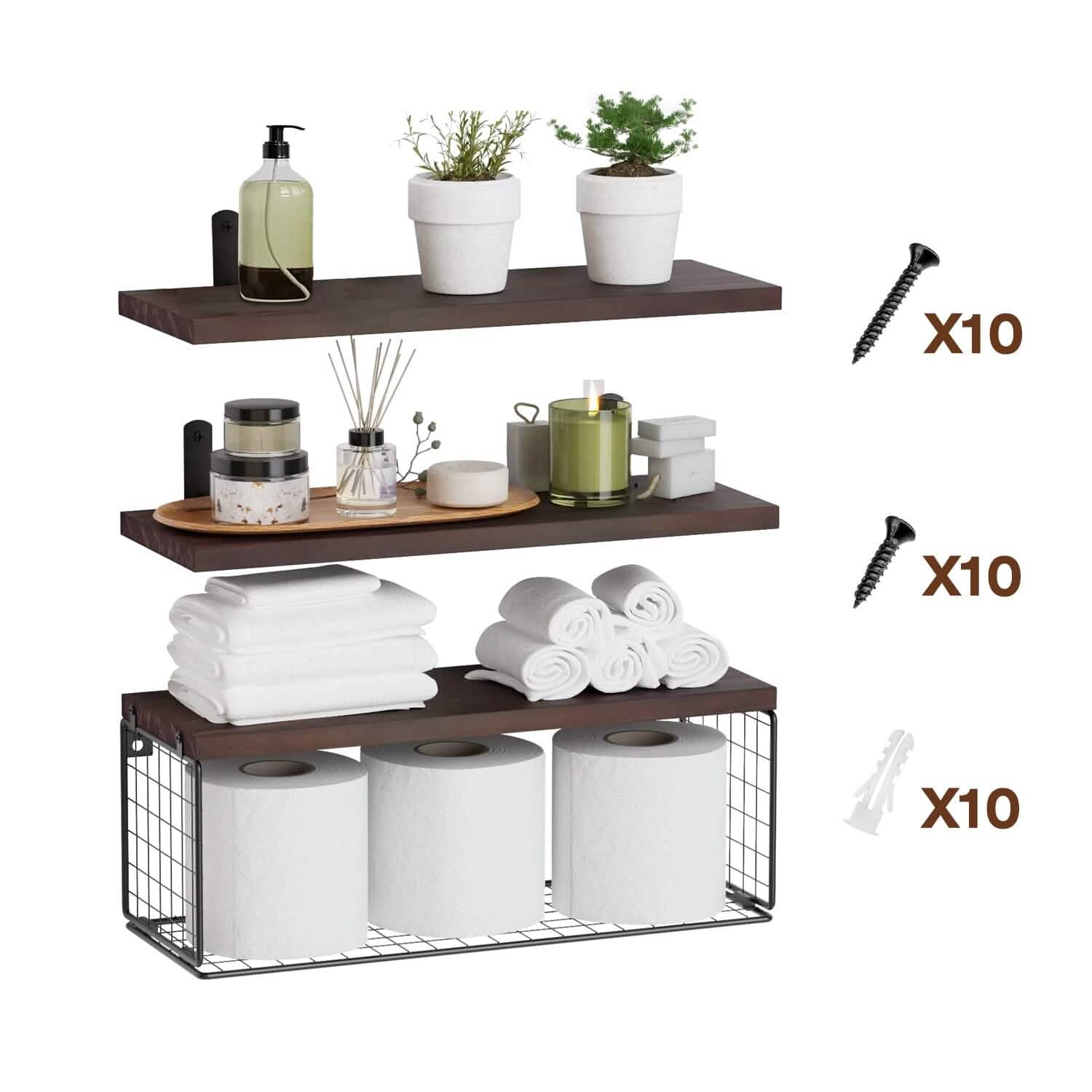 2-in-1 Floating Shelves Wall Mounted with Storage Basket Closet & Storage - DailySale